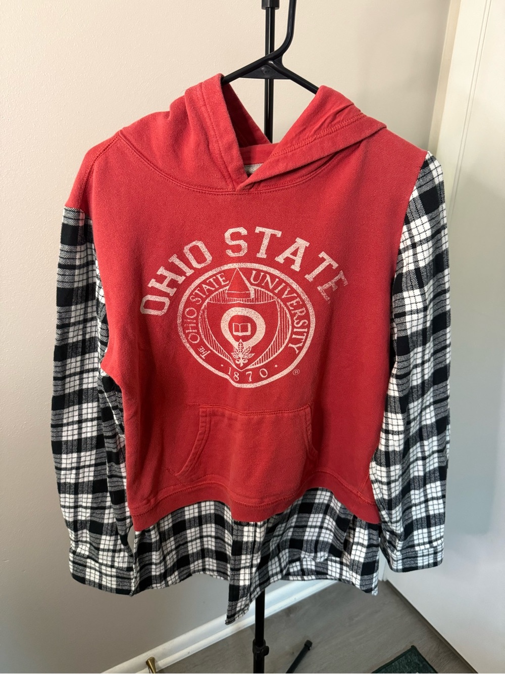 Ohio State University Retro Hooded Sweatshirt/Flannel Rework
